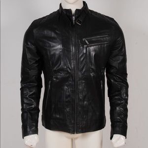 Mens black slim fit sheep leather jacket